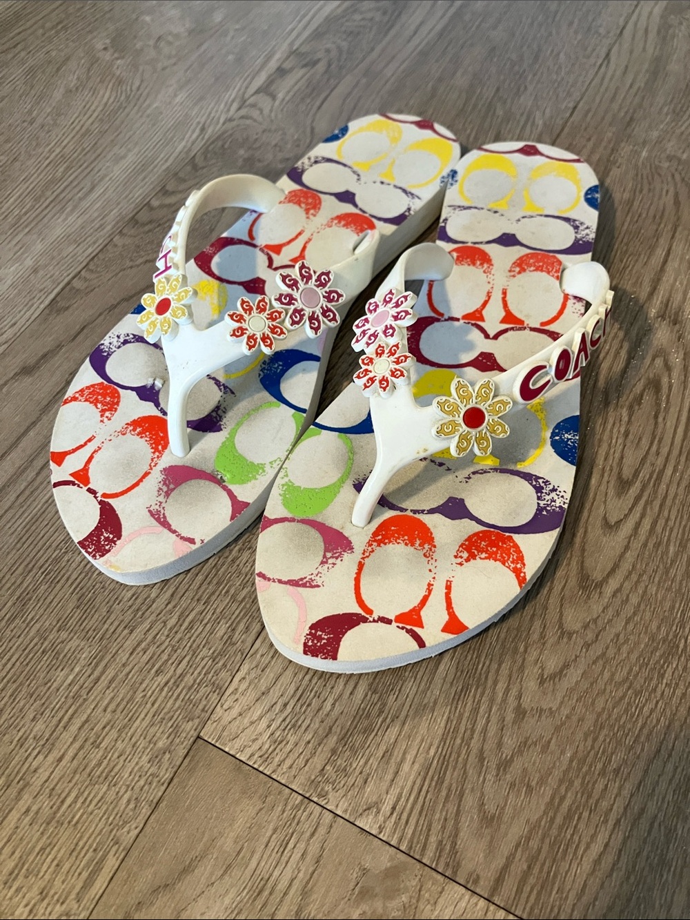 COACH VINTAGE KERRIE JELLY RAINBOW PRIDE SANDALS FLIP FLOPS SLIPPERS SIZE 6